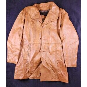 VINTAGE Wellington Men's Leather coat Tan Mid-Length Size 44 Madison in the USA